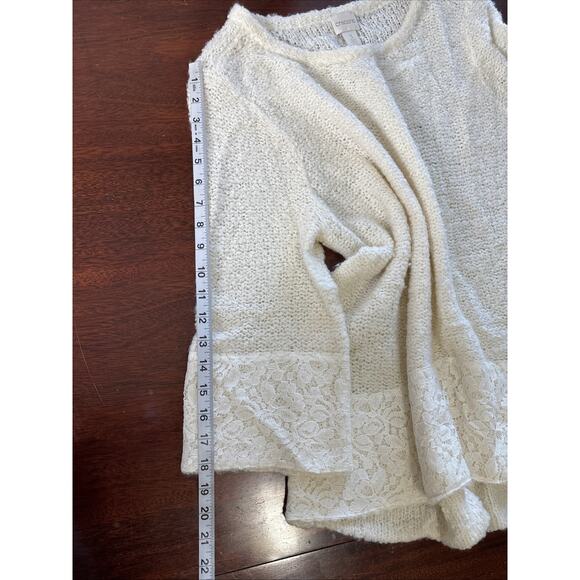 Chico’s Lace Trim Ivory Sweater Sz 3/XL Wool Blend Jasmine 3/4 Sleeve Pullover - Picture 6 of 9